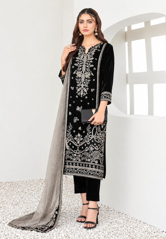 Tawakkal Luxury Velvet Embroidered 3Pc Unstitched Suit PA-256