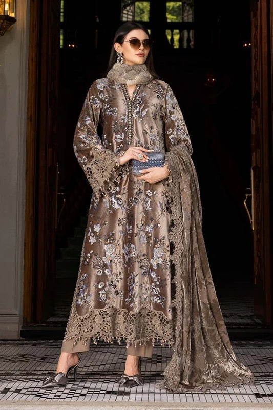 Maria.B D-03 Palaichi Shawl Winter Luxury Embroidered Velvet 3Pc Unstitched / Stitched Suit PA-217