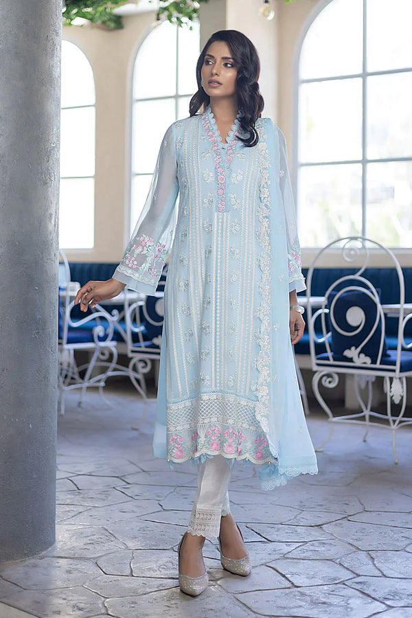 Ensembles By Azure Chiffon Embroidered Collection Sky Bloom