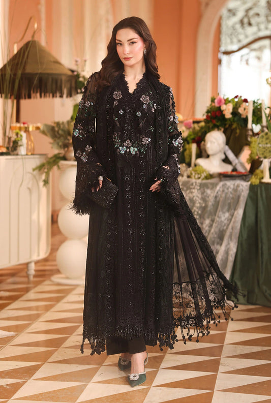 Maria.B MPC-26-204-Black Luxury Pure Chiffon Embroidered 3 Pc Unstitched Saree PA-220