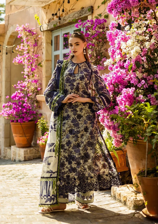 Elaf Chikankari Lawn'25 Luxury Embroidered 3 Piece ELK-01A Blue Blossom