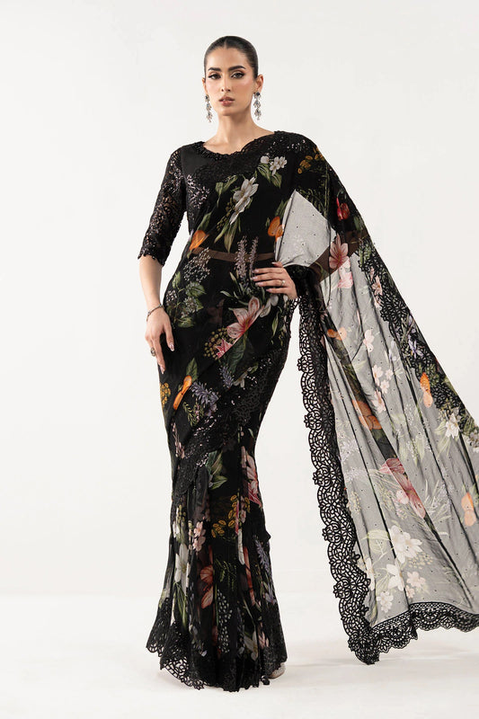 Maria B Luxury Chiffon Embroidered 3Pc Unstitched Suit SF - EF26 - 09 - Black