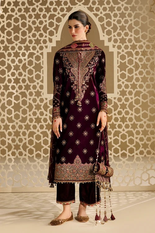 Jazmin CVF26-D08 Luxury Velvet Embroidered 3Pc Unstitched Suit PA-259