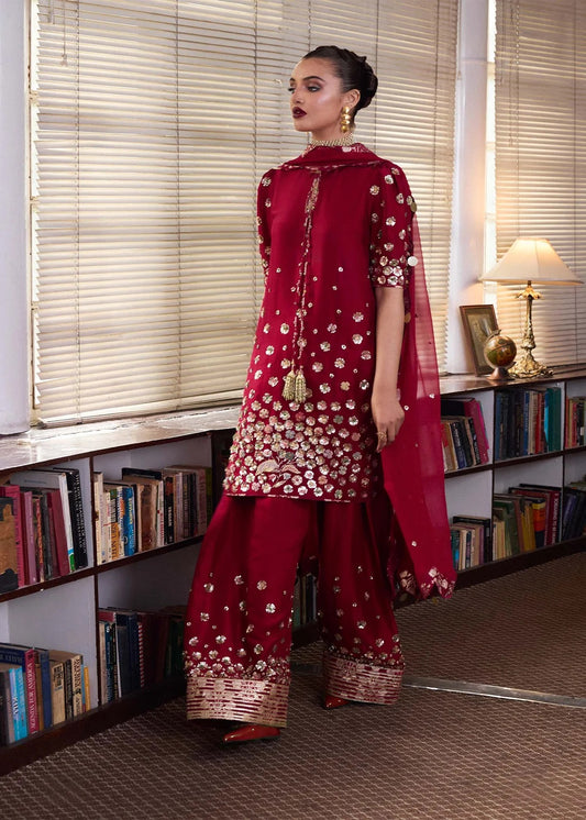 Hussain Rehar Luxury Raw Silk Embroidered Unstitched 3PC Suit-Rasp