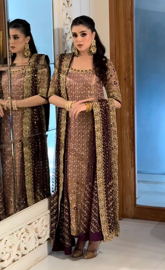 Haris Shakeel Luxury Myssory Embroidered 3Pc Unstitched - Freeha