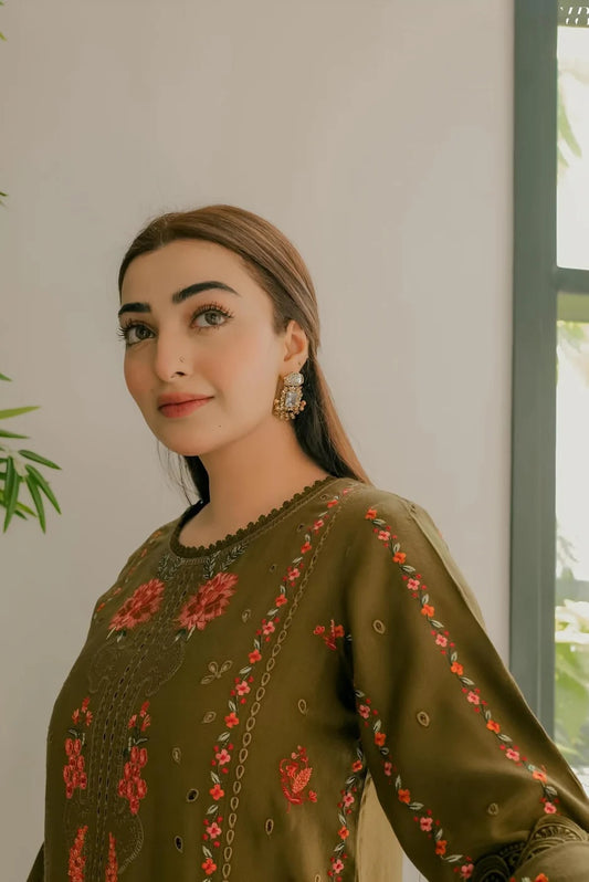 Aneelas - Luxury Lawn Embroidered Unstitched 3 Piece - Mustard