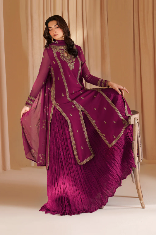 Iznik Luxury Chiffon Embroidered 3 PC Suit Fuchsia Pink CC 81