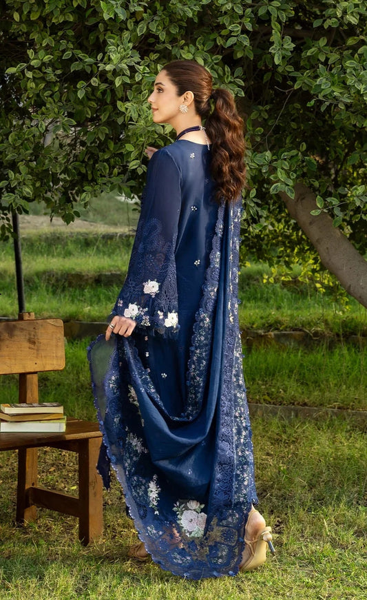 Elaf-Blue Luxury Lawn Embroidered 3PC Unstitched Suit