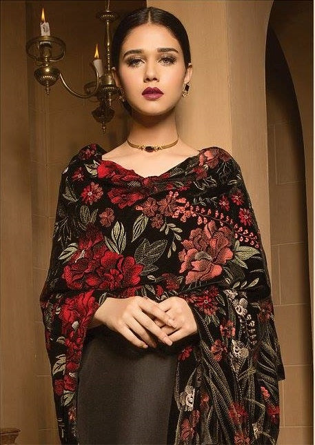 Bareeze Rose Petal Velvet Embroidered Shawl
