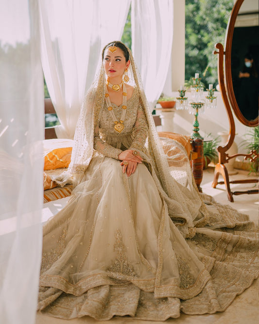 Faiza Saqlain Golden White Bridal Wedding Edition Unstitched Anamta
