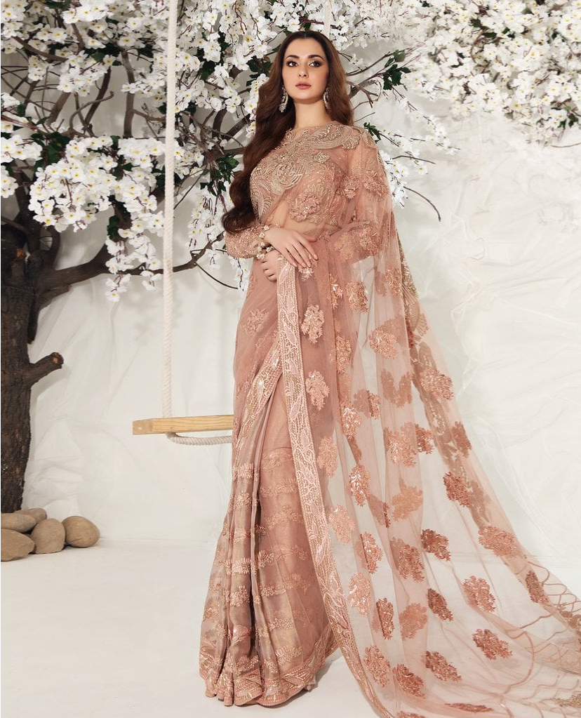 Shiza Hassan Embroidered Zari Net Unstitched Saree SH19F VINTAGE BLOOM - Luxury Collection