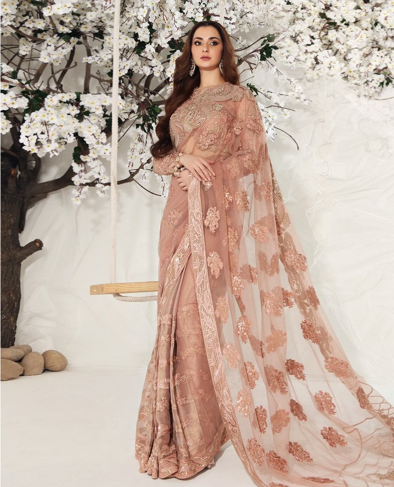 Shiza Hassan Embroidered Zari Net Unstitched Saree SH19F VINTAGE