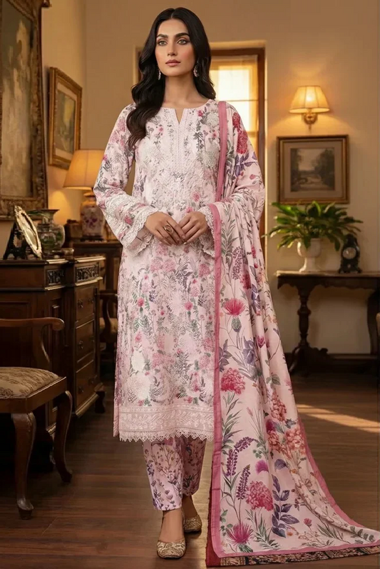 Aneelas Luxury Lawn Printed & Embroidered 3 Pc Unstitched Suit FLORA S-2