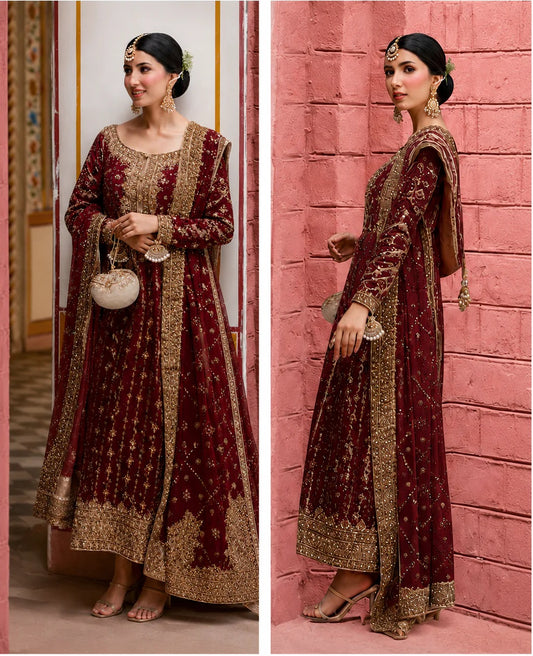Haris Shakeel Luxury Raw Silk Embroidered 3 Pc Unstitched Suit PA - 106