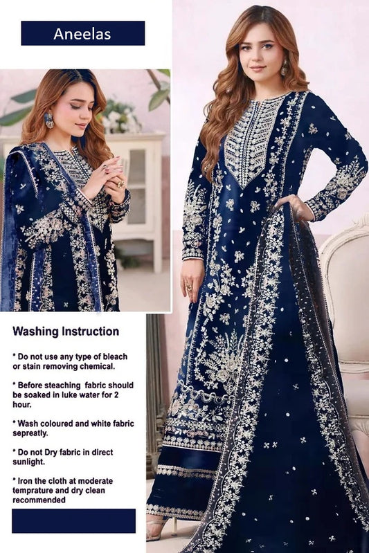 Aneelas Zinc Luxury Velvet Embroidered Unstitched 3 Piece Suit PA-276
