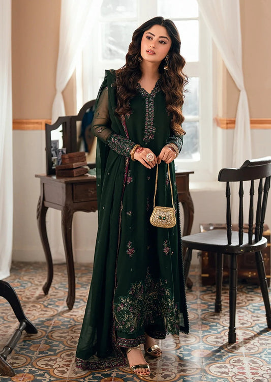 Azure Glimmer Green Luxury Chiffon Embroidered 3Pc Unstitched Suit PA-214