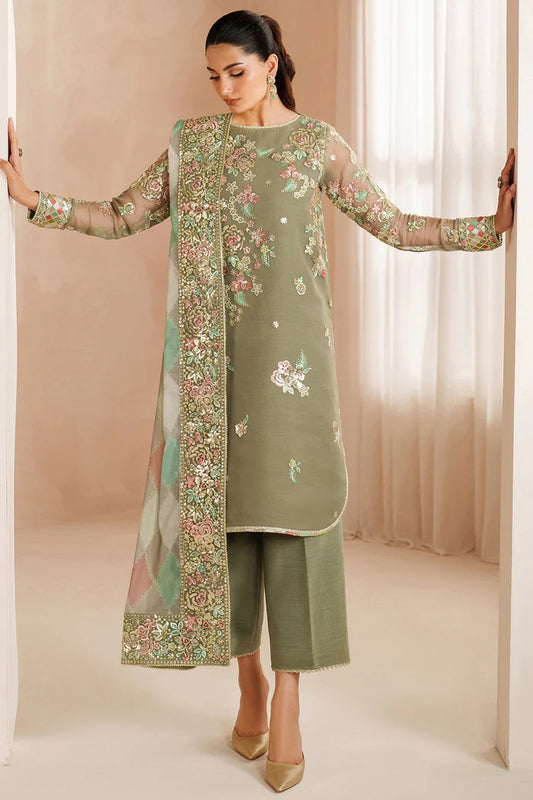 Farasha - Olive Dazzle - Luxury Lawn Embroidered Unstitched 3 Piece