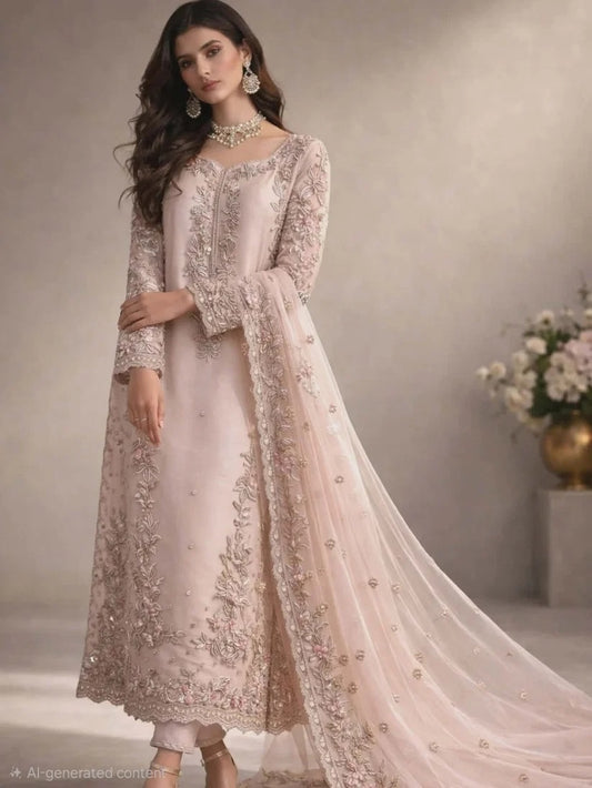 Poshkari Luxury Embroidered Raw Silk 3Pc Unstitched Suit - IRAM WAQAS - PA - 102