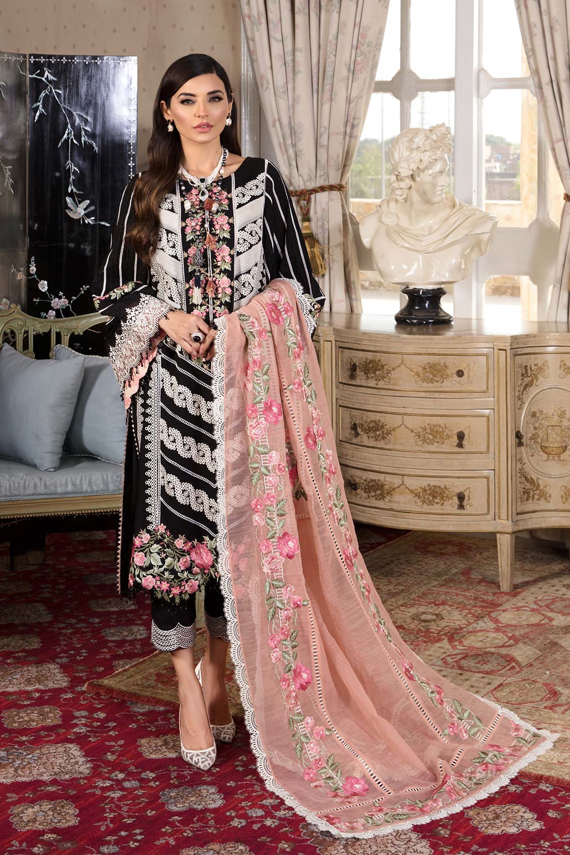 Crimson Embroidered Lawn 3 Piece Unstitched Suit PLEATED PERFECTION - MIDNIGHT 4B Summer Collection