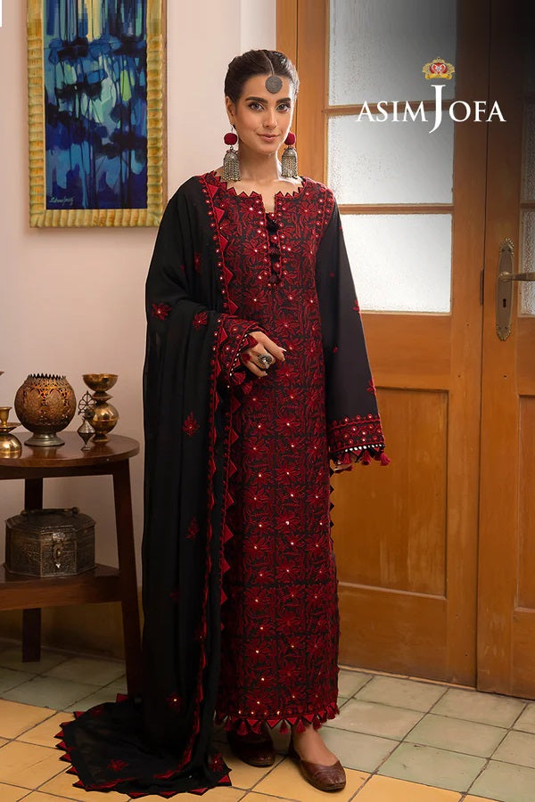Shadow Work By Asim Jofa Embroidered Chiffon Suits Unstitched 3 Piece AJ23SW AJSW-22 - Luxury Festive Collection