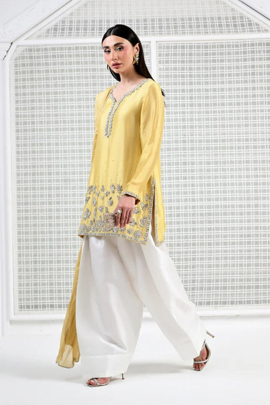 Huma Mistry Luxury Silk Embroidered 3 Pc Unstitched Suit-Butter Radiance