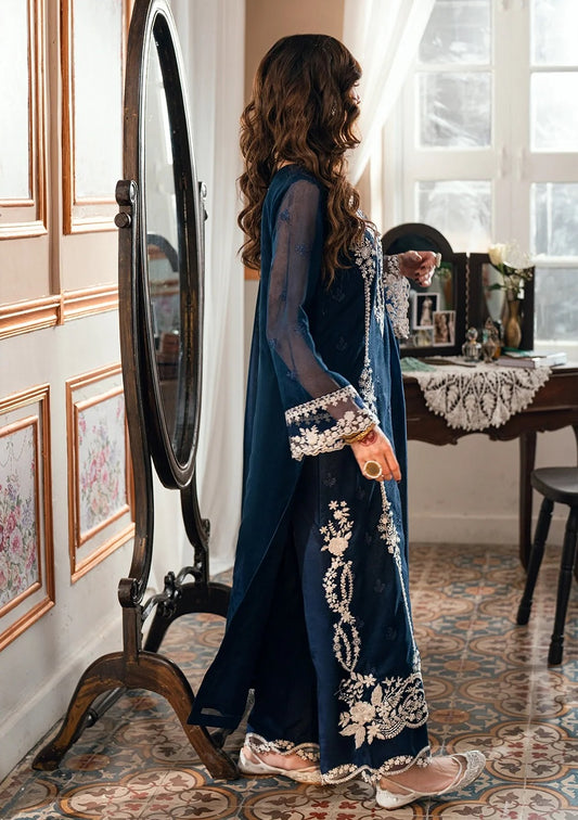 Azure Stellar Blue Luxury Chiffon Embroidered 3Pc Unstitched Suit PA-213
