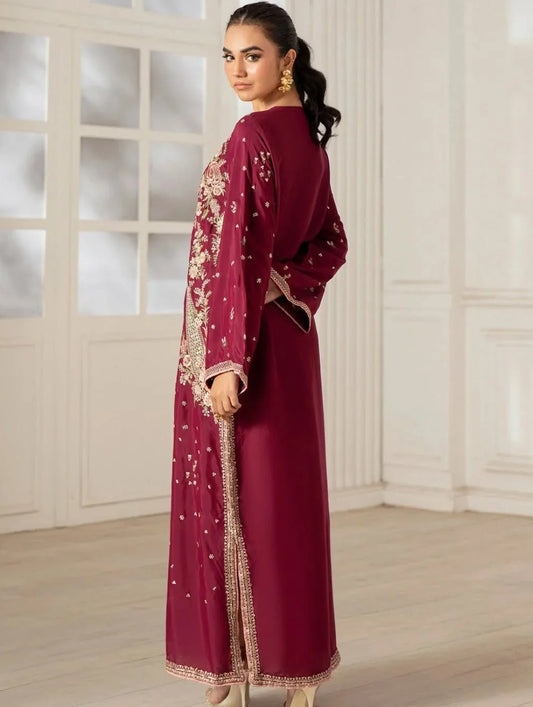 Ethnc Luxury Silk Embroidered 3 Pc Unstitched Kaftan Suit PA-211