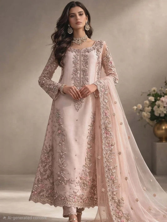 Poshkari Luxury Embroidered Raw Silk 3Pc Unstitched Suit - IRAM WAQAS - PA - 102