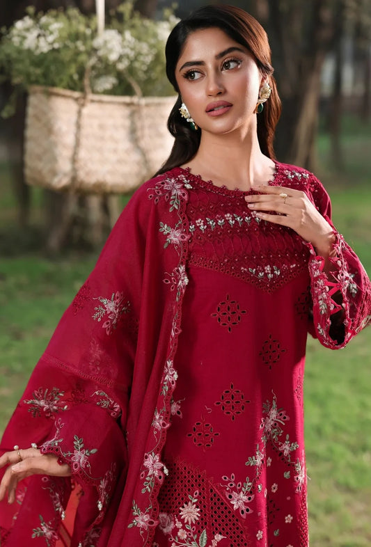 Sardinia - Luxury Lawn Embroidered 3 Piece Unstitched - FLORAL FUCHSIA