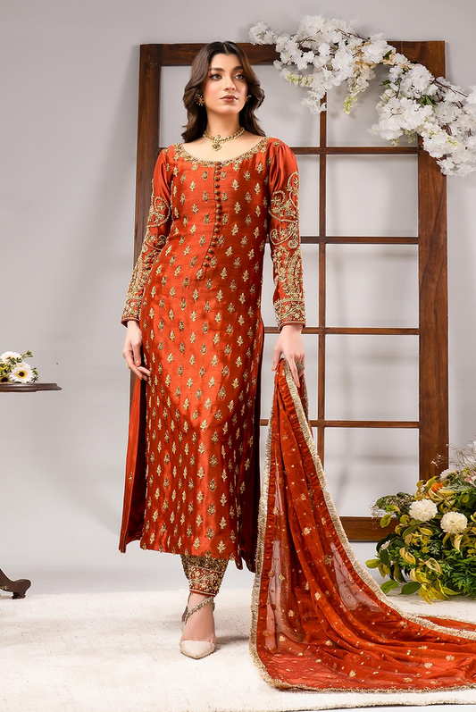 Ahmad Sultan Raw Silk Unstitched Collection TANGERINE-14