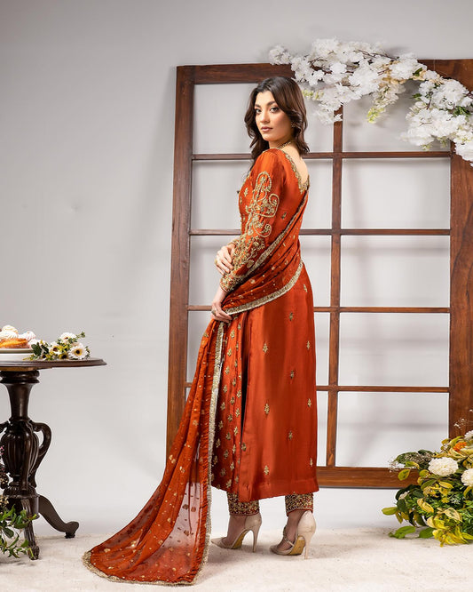 Ahmad Sultan Raw Silk Unstitched Collection TANGERINE-14