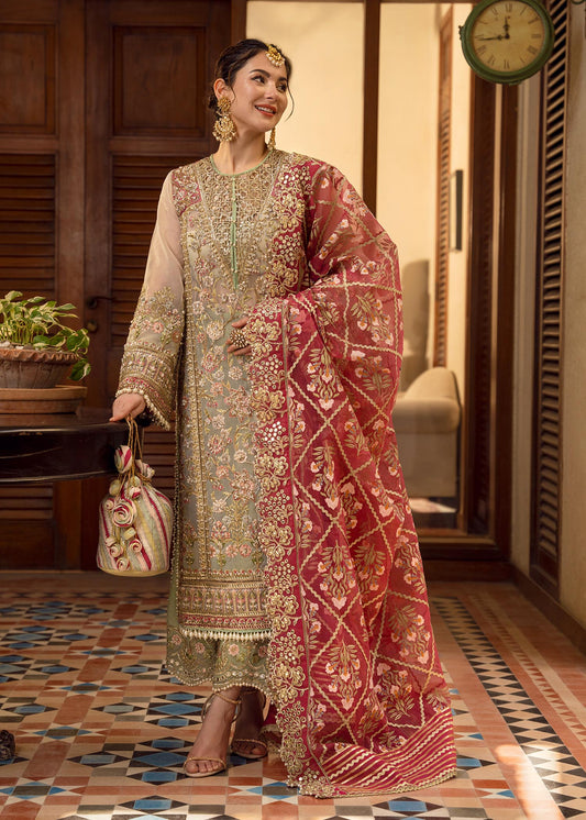 Crimson Artisanal Anecdotes Luxury Organza Embroidered 3Pc Unstitched Suit PA-192