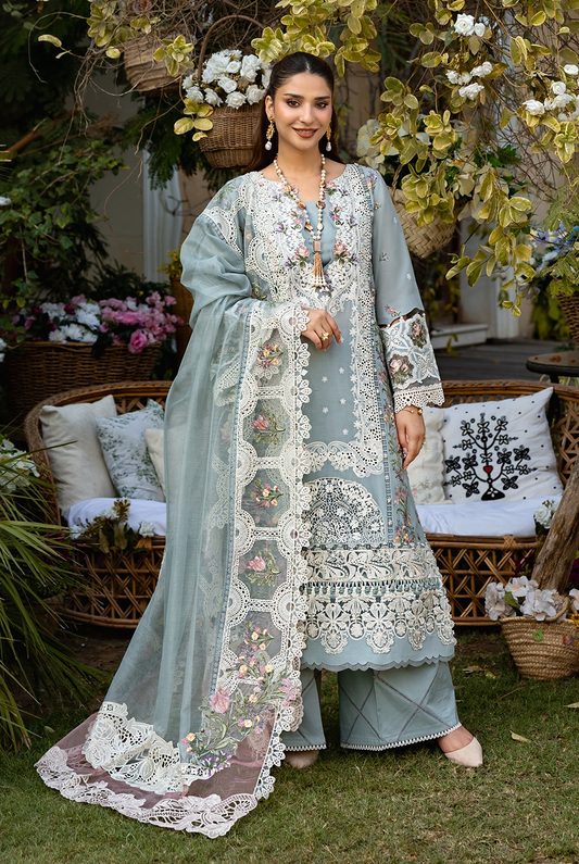 Elaf Premium Embroidered Luxury Lawn Unstitched 3Pc Suit ELM-3B SAMAA