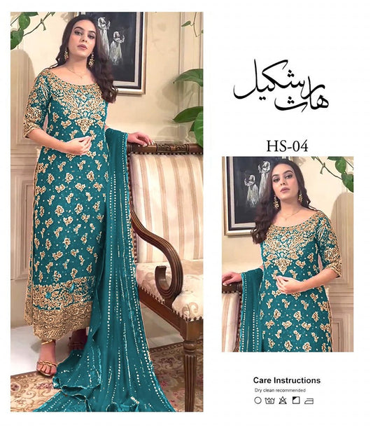 Haris Shakeel Premium Brides Pure Chiffon Unstitched 3 Piece Faushia