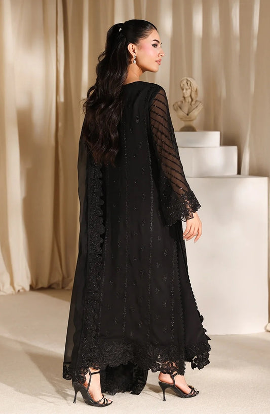 Azure Luxury Chiffon Embroidered 3Pc Unstitched Suit - Black Pearl - PA - 107