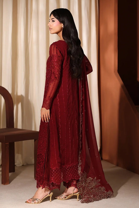 Azure Luxury Chiffon Embroidered 3Pc Unstitched Suit - Cherry Blossom PA-108