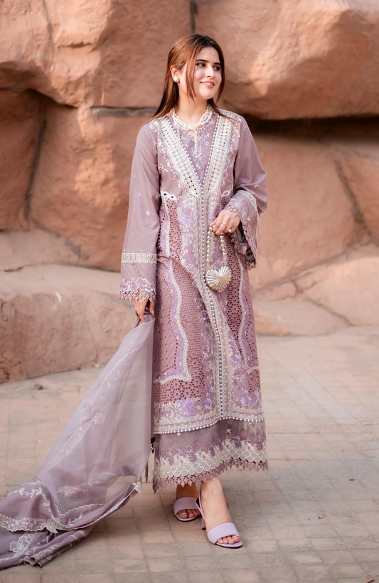 Bin Ilyas Luxury Lawn Chikankari Luxury Embroidered 3 Piece Suit - J1547