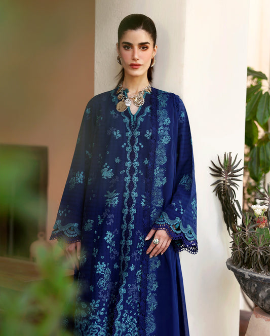 Republic Womenswear Luxury Lawn Embroidered Unstitched Suit NAVY BLUE