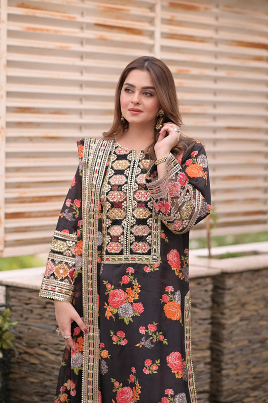 Aneelas Luxury Silk 3 Piece Unstitched