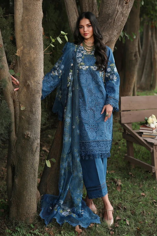 Sardinia - Luxury Lawn Embroidered Unstitched 3 Piece - Blue Blossoms