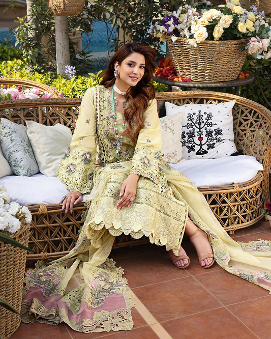 Elaf Premium Embroidered Luxury Lawn Unstitched 3Pc Suit ELM-3A BAHAR