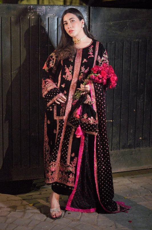 Aneelas Luxury Velvet Embroidered Suit Unstitced 3 Piece - Oceans