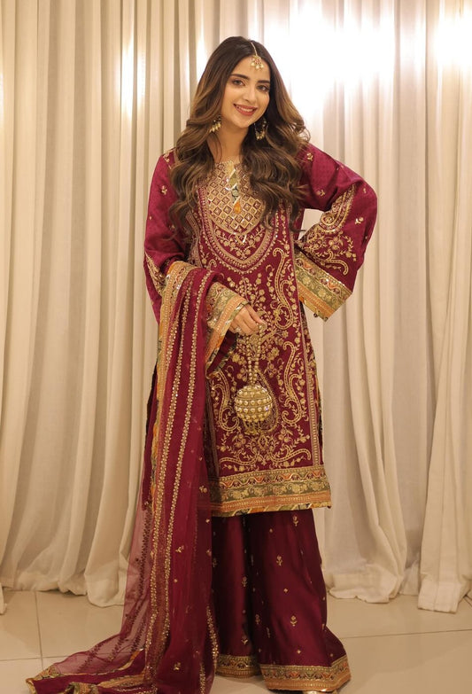 Aneelas - Luxury Silk Embroidered Unstitched 3 Piece - FC-09-B