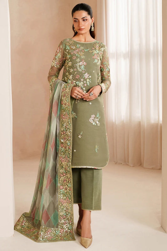 Farasha - Olive Dazzle - Luxury Lawn Embroidered Unstitched 3 Piece