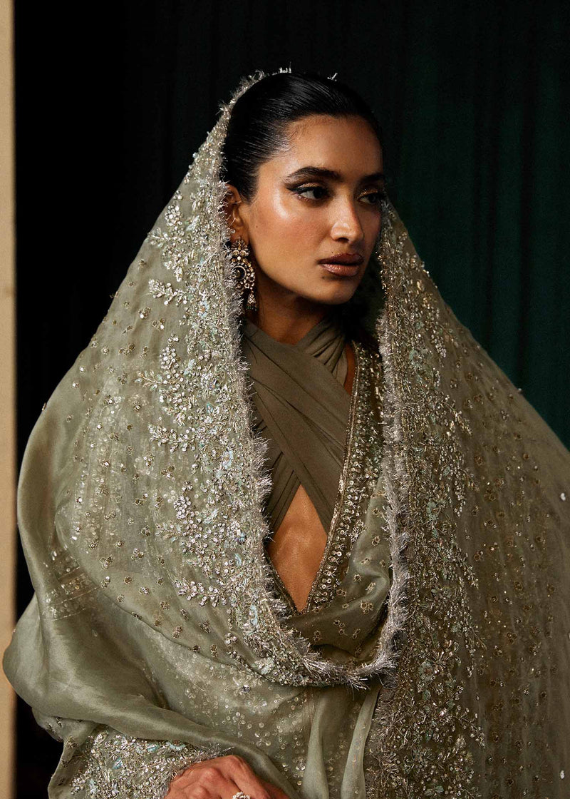 Hussain Rehar Jadeite Olive Green Bridal Collection Unstitched