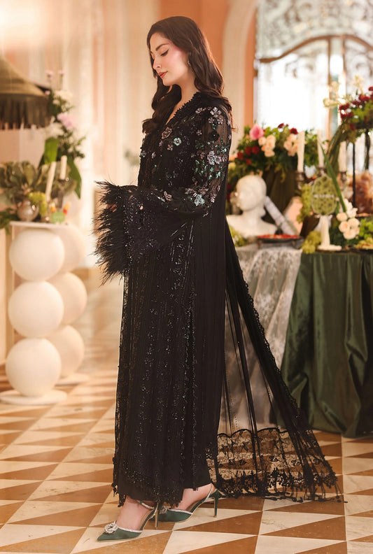 Maria.B MPC-26-204-Black Luxury Pure Chiffon Embroidered 3 Pc Unstitched Saree PA-220
