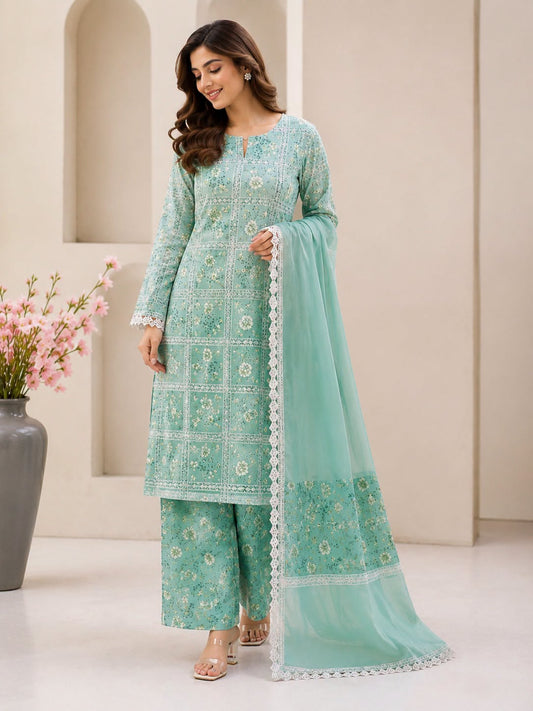 Pehnawa Luxury Lawn Embroidered Unstitched 3PC Suit-PA0019