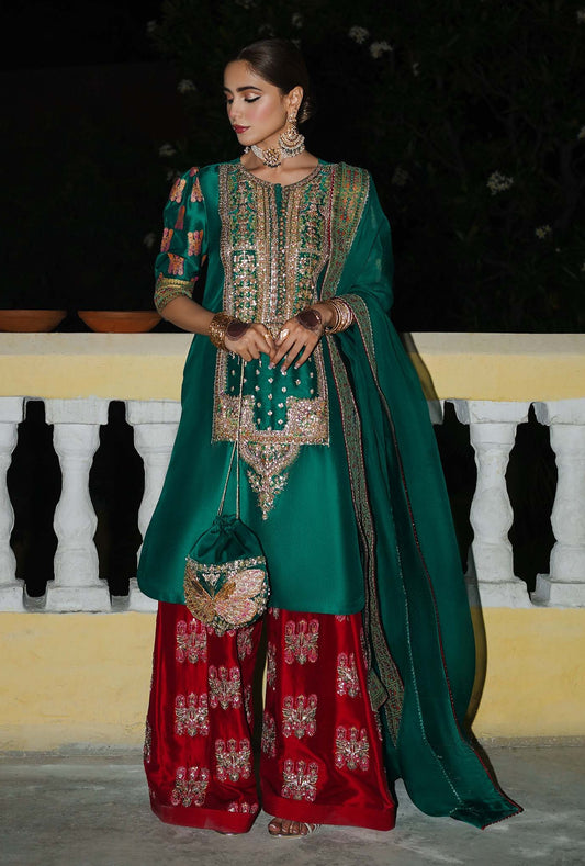 Hussain Rehar -  Luxury Raw Silk Embroidered 3 Piece Unstitched - Beryl