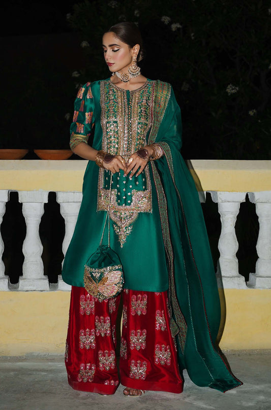 Hussain Rehar - Luxury Raw Silk Embroidered Unstitched 3 Piece - Beryl