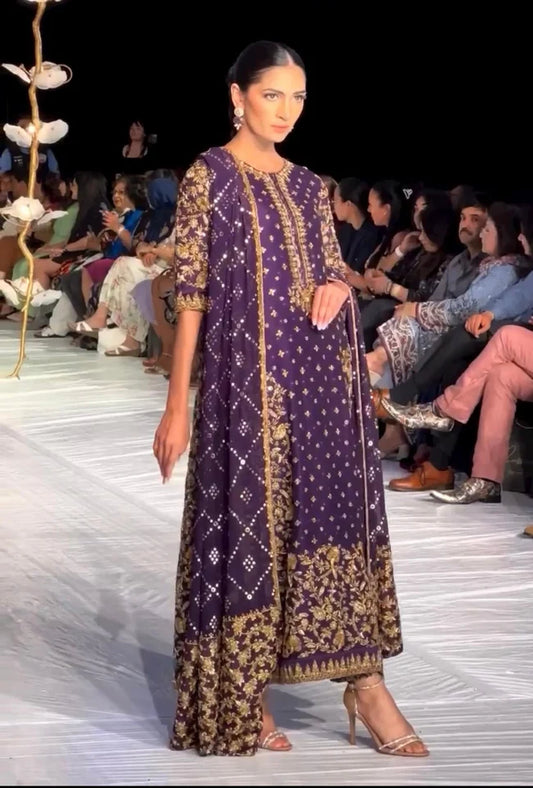 Haris Shakeel Raw Silk Hand Work Collection Purple AJ-03